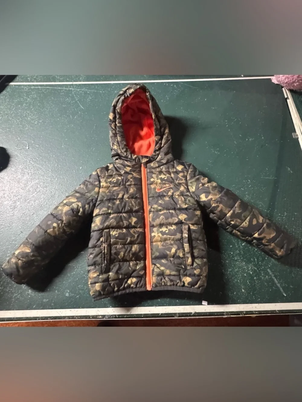Nike Kids' Camouflage Puffer Jacket with Orange Interior and Zip - 24 months